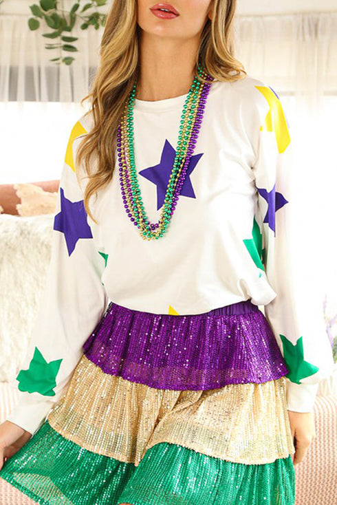 Star Print Raglan Sleeve A Line Tunic Top