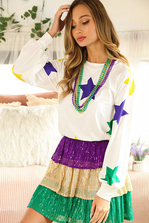 Star Print Raglan Sleeve A Line Tunic Top