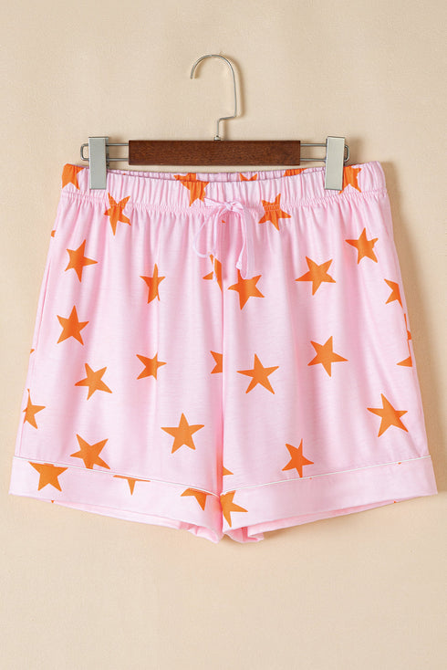 Star Print Short Sleeve Button Front Pajama Set