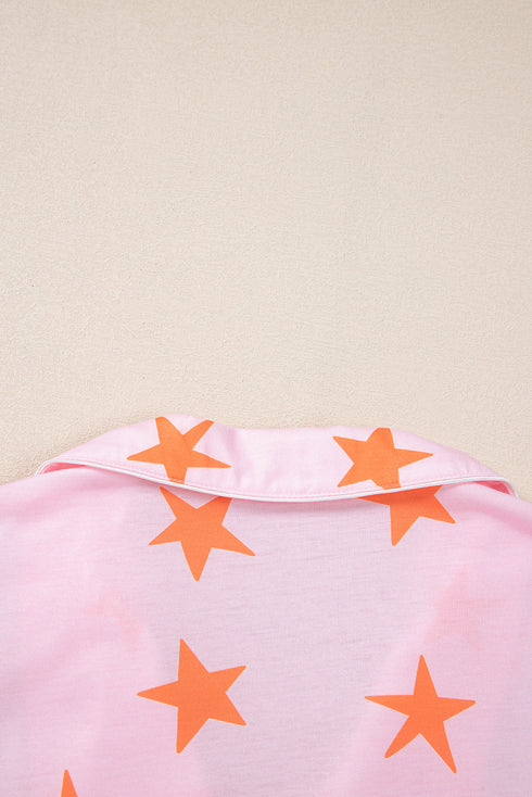 Star Print Short Sleeve Button Front Pajama Set