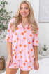 Star Print Short Sleeve Button Front Pajama Set
