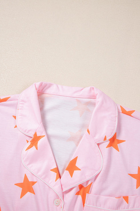 Star Print Short Sleeve Button Front Pajama Set