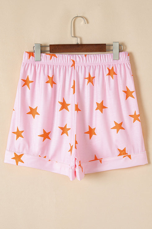 Star Print Short Sleeve Button Front Pajama Set