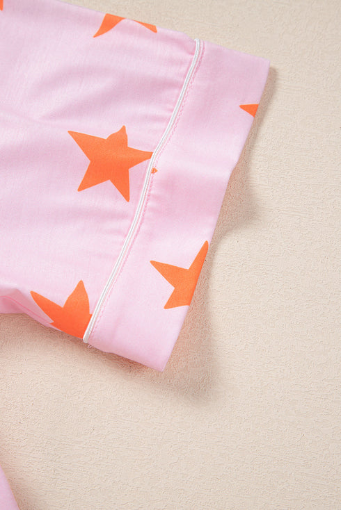 Star Print Short Sleeve Button Front Pajama Set
