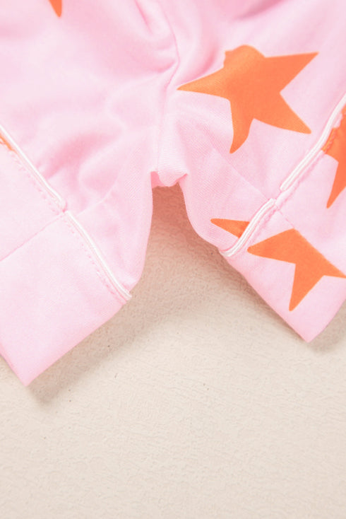 Star Print Short Sleeve Button Front Pajama Set