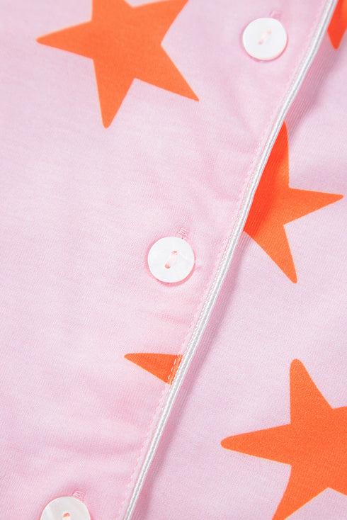 Star Print Short Sleeve Button Front Pajama Set