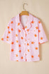Star Print Short Sleeve Button Front Pajama Set