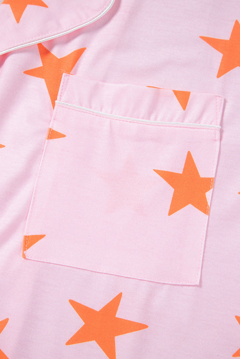 Star Print Short Sleeve Button Front Pajama Set