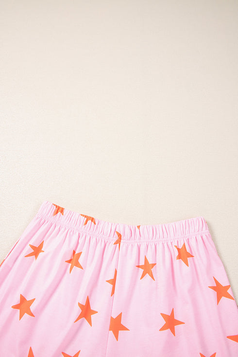 Star Print Short Sleeve Button Front Pajama Set