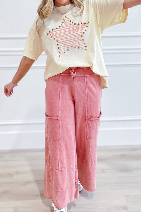 Star Print Studded Detail Cotton Jersey Top