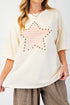 Star Print Studded Detail Cotton Jersey Top