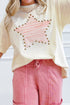 Star Print Studded Detail Cotton Jersey Top