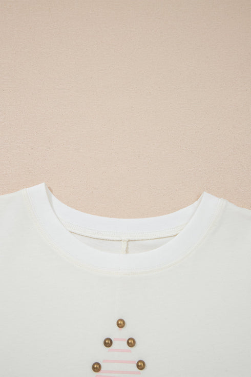 Star Print Studded Detail Cotton Jersey Top