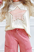 Star Print Studded Detail Cotton Jersey Top