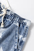 Star Print Washed Drawstring Elastic Waist Wide Leg Jeans