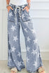 Star Print Washed Drawstring Elastic Waist Wide Leg Jeans