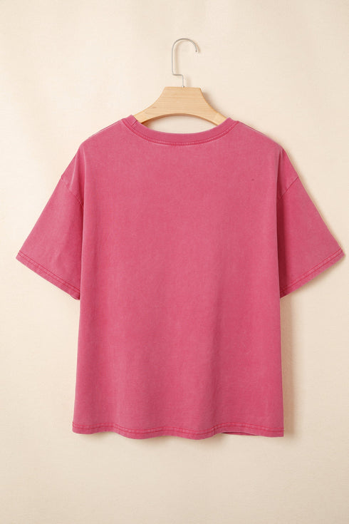 Star Printed Mineral Wash Casual Cotton T Shirt