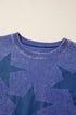 Star Printed Mineral Wash Casual Cotton T Shirt