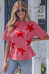 Star Printed Mineral Wash Casual Cotton T Shirt