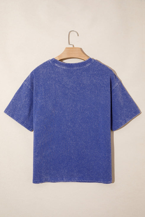 Star Printed Mineral Wash Casual Cotton T Shirt