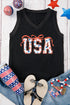 Star Spangled USA Bow Graphic V Neck Sleeveless Tank Top