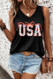 Star Spangled USA Bow Graphic V Neck Sleeveless Tank Top