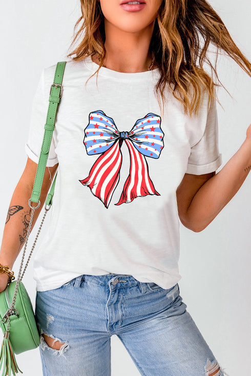 Star Stripe Bowknot Graphic Short Sleeve Tee