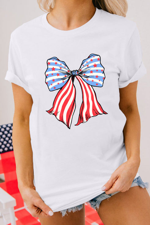 Star Stripe Bowknot Graphic Short Sleeve Tee
