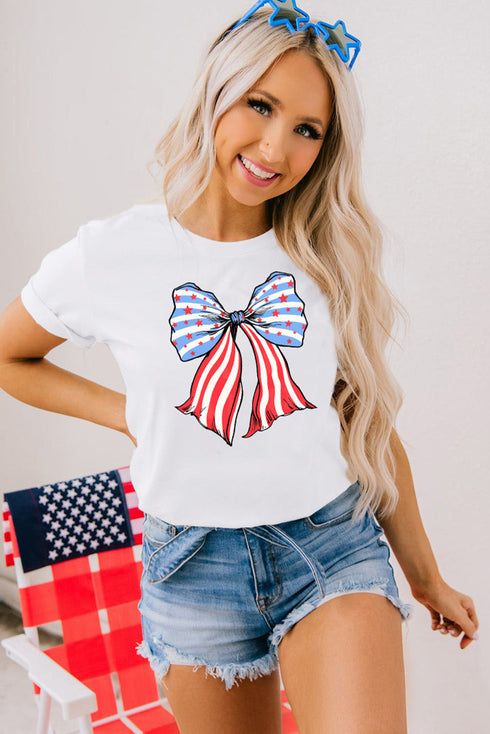 Star Stripe Bowknot Graphic Short Sleeve Tee