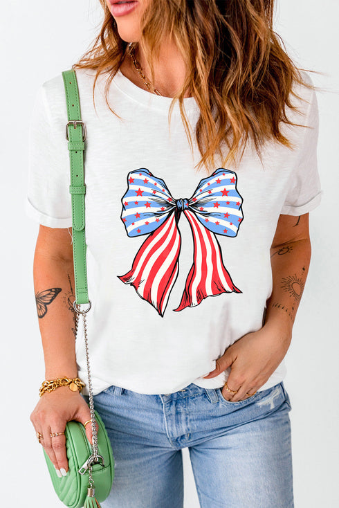 Star Stripe Bowknot Graphic Short Sleeve Tee
