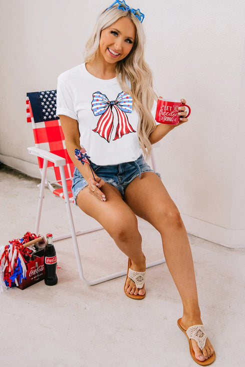 Star Stripe Bowknot Graphic Short Sleeve Tee