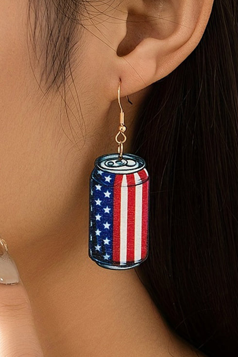 Star Stripe Pattern Wood Drink Can Hook Earrings