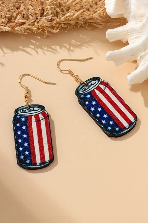 Star Stripe Pattern Wood Drink Can Hook Earrings