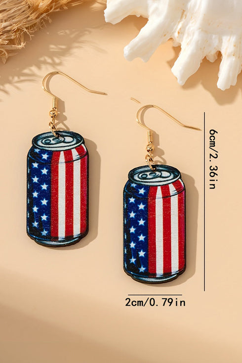 Star Stripe Pattern Wood Drink Can Hook Earrings