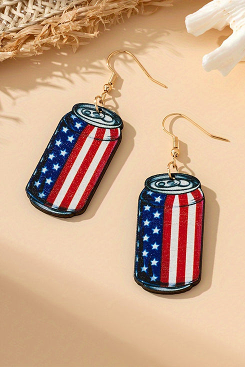 Star Stripe Pattern Wood Drink Can Hook Earrings