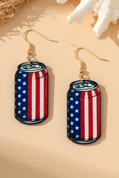 Star Stripe Pattern Wood Drink Can Hook Earrings