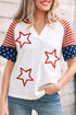 Star Stripe Print Patchwork Applique Short Sleeve Top