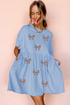Star Striped Sequin Bow Patched T Shirt Graphic Dress