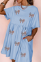 Star Striped Sequin Bow Patched T Shirt Graphic Dress