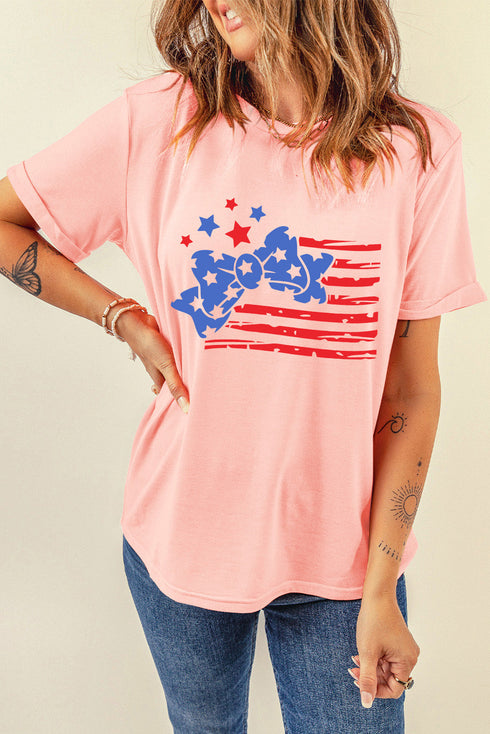 Stars And Stripes Bow Print Short Sleeve Graphic Tee