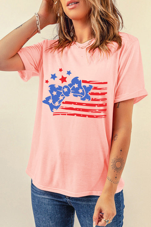 Stars And Stripes Bow Print Short Sleeve Graphic Tee