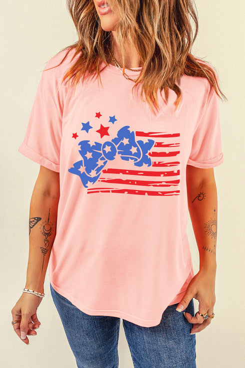 Stars And Stripes Bow Print Short Sleeve Graphic Tee
