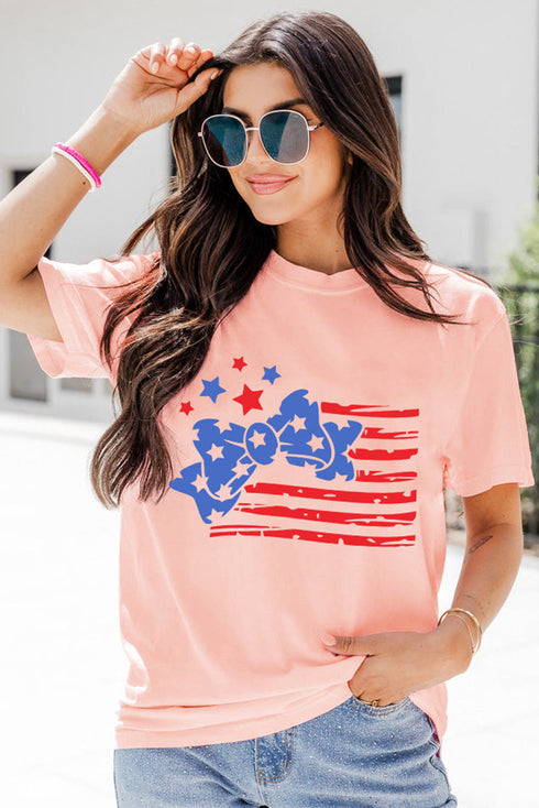 Stars And Stripes Bow Print Short Sleeve Graphic Tee
