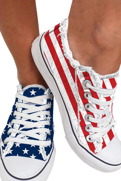 Stars And Stripes Pattern Lace Up Canvas Sneaker