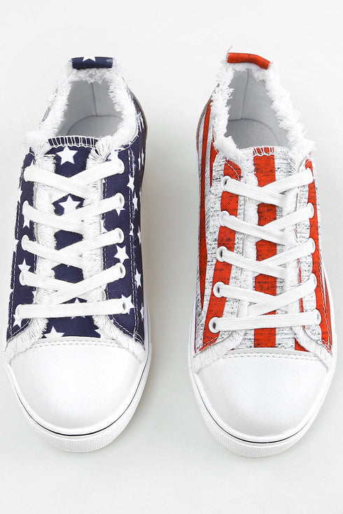 Stars And Stripes Pattern Lace Up Canvas Sneaker