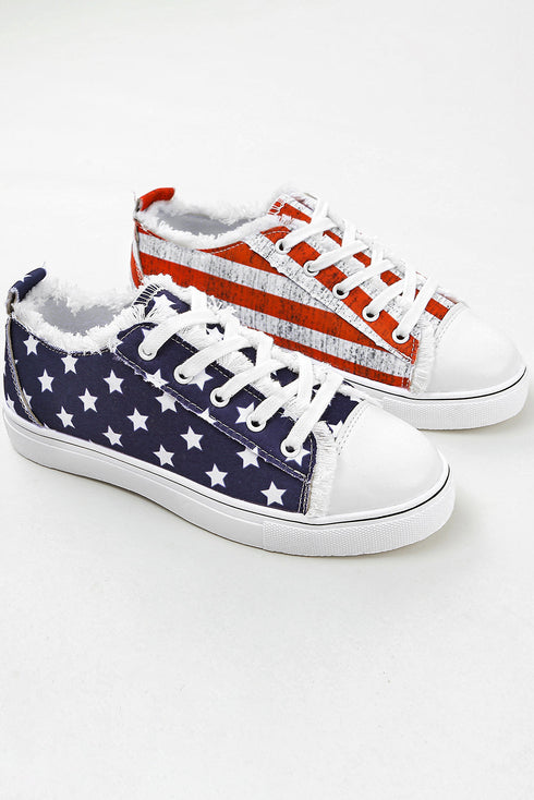 Stars And Stripes Pattern Lace Up Canvas Sneaker