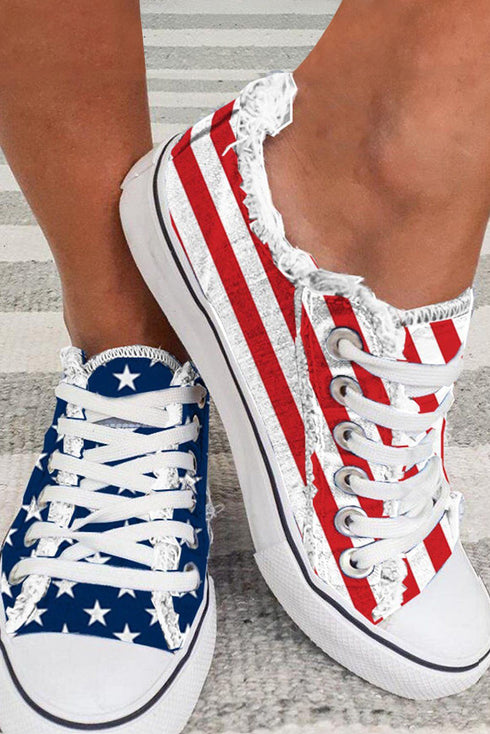 Stars And Stripes Pattern Lace Up Canvas Sneaker