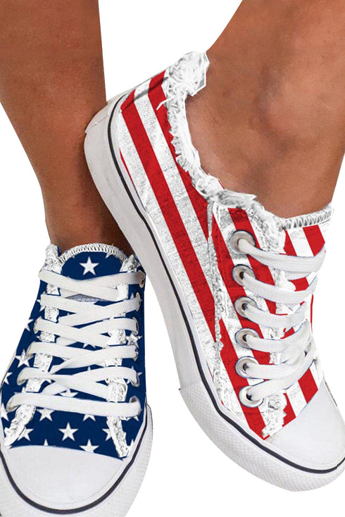 Stars And Stripes Pattern Lace Up Canvas Sneaker