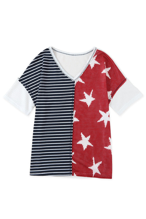 Stars And Stripes Patterned Knit Short Sleeve Top