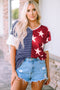 Stars And Stripes Patterned Knit Short Sleeve Top